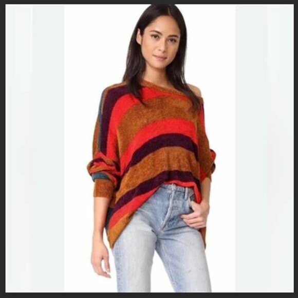 Free People "All About You" Terracotta Oversized Striped Sweater  Size M NWT - Picture 2 of 3
